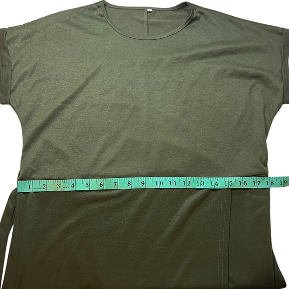 Asymmetrical Olive Green Belted T-Shirt Dress size L - Picture 13 of 15